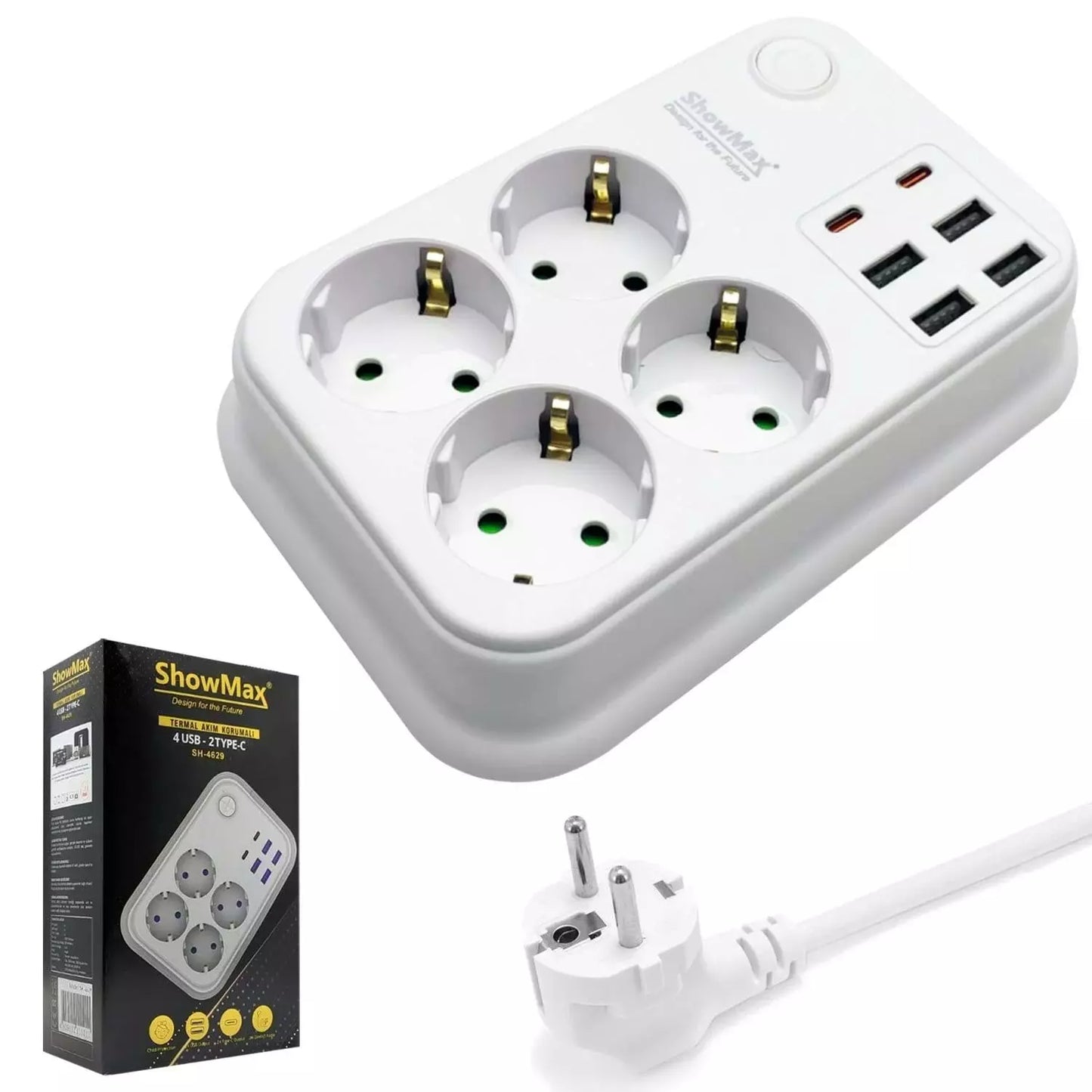 Akım Korumalı 4lü Priz 6lı USB 2mt