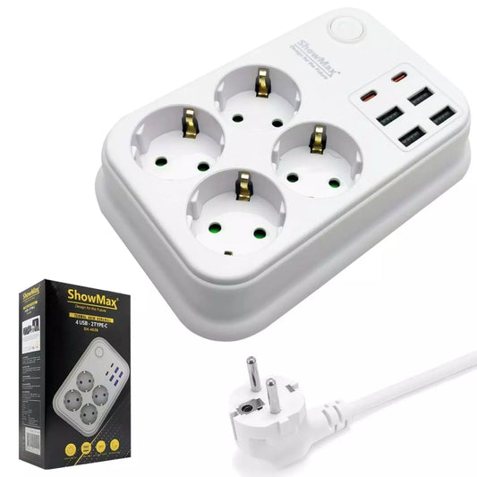 Akım Korumalı 4lü Priz 6lı USB 2mt