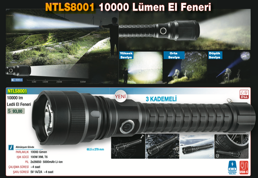 10.000 Lümen COB Ledli El Feneri