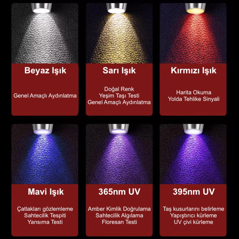 Şarjlı Uv Led Fener 6in1