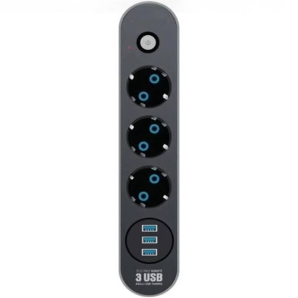 3Lü Priz 3 USB Girişli 2mt