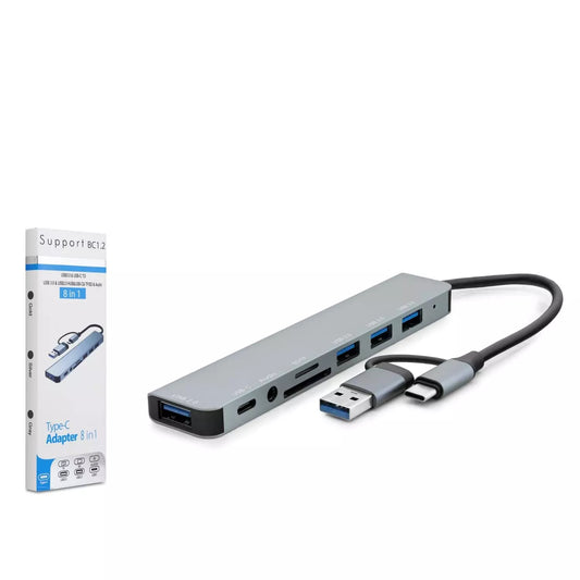 HADRON HDX7828 TYPE-C+USB3.0 HUB COMBO 3PORT USB+1PORT USBB3.0+1PORT TYPE-C+SD/TF CARD READER 8IN1 FÜME