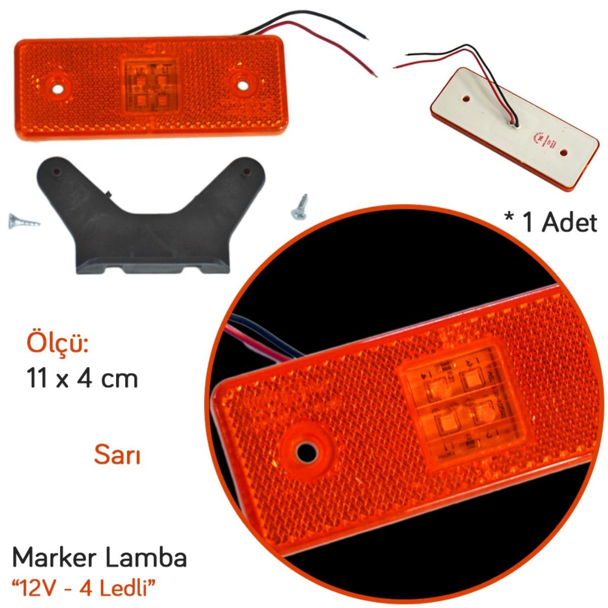 Led Yan İz Lambası Sarı Side Maker Lights