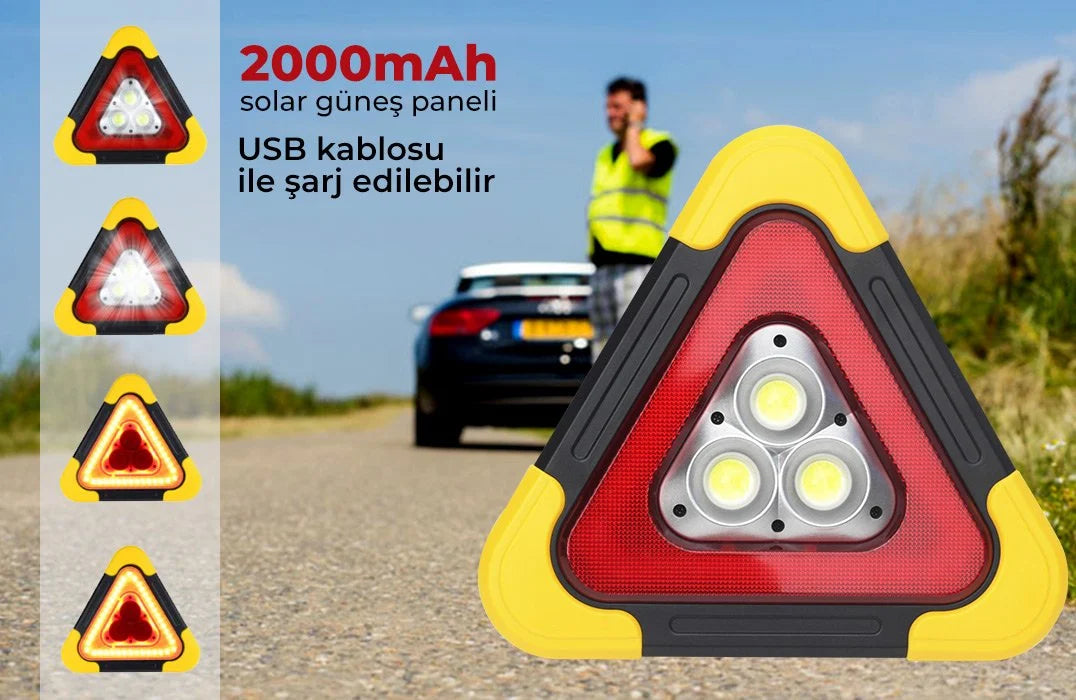 Solar Üçgen İkaz Lambası 2000mAh