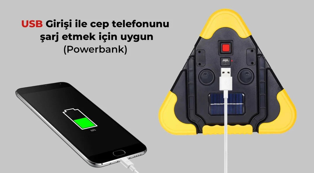 Solar Üçgen İkaz Lambası 2000mAh