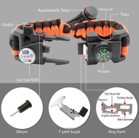 Paracord Acil Durum Bilekliği